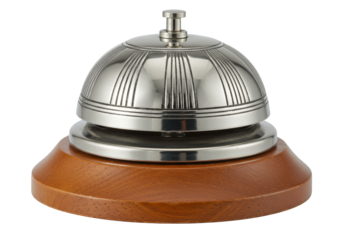 Silver hotel reception call bell isolated on white, vintage service equipment for assistance