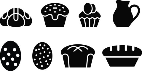 Collection of easter bakery items including eggs bread and sweets