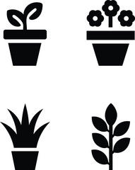 Collection of Potted Plants Icons for Gardening and Nature Designs
