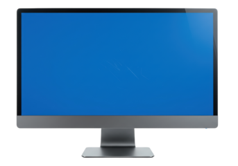Modern silver computer monitor isolated on transparent background, desktop display PNG