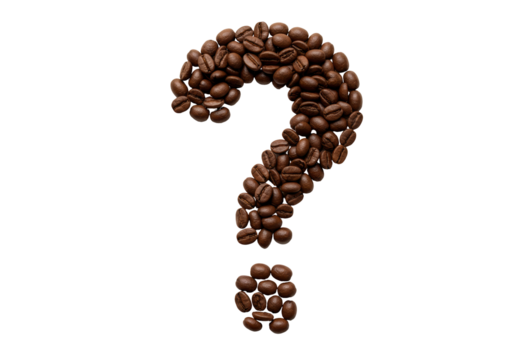 Question mark made of coffee beans isolated on white, conceptual image for coffee related topics