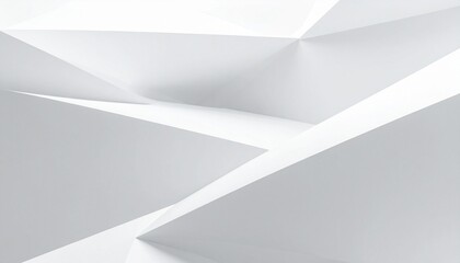 Monochromatic abstract composition of angular geometric shapes with triangular and polygonal facets, rendered in white and light gray—clean, dimensional, and modern.