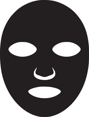 A black face mask with eye and mouth cutouts against a plain white background in a minimalist style