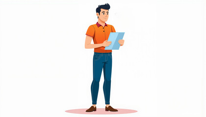 Young man holding resume and looking confident in modern outfit  