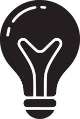 A simple black and white illustration of a lightbulb with a visible filament on a white background
