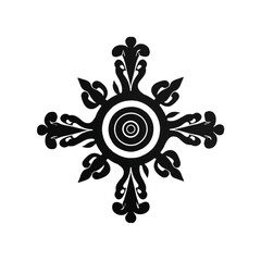 Black ornamental circular motif with floral elements