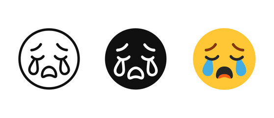 Fototapeta premium Crying face emoji set: outline, silhouette, and color variations