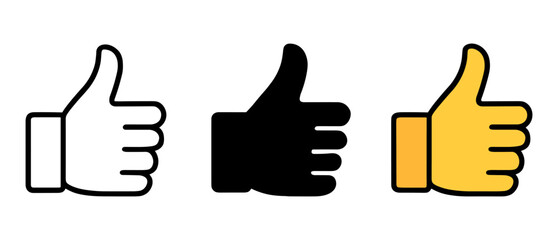 Thumbs up icons in outline, silhouette, and flat styles