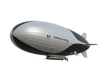 Obraz premium Silver and black zeppelin isolated on transparent background, vintage airship PNG format