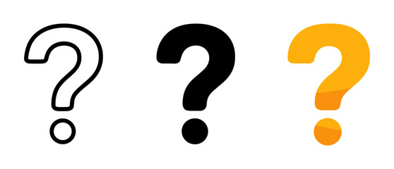 Set of three question marks in outline, solid, and gradient styles for design projects