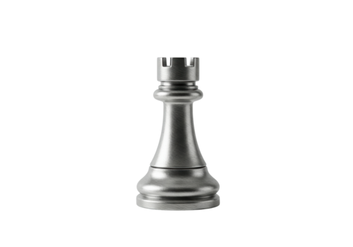 Silver rook chess piece isolated on transparent background, strategy game element PNG