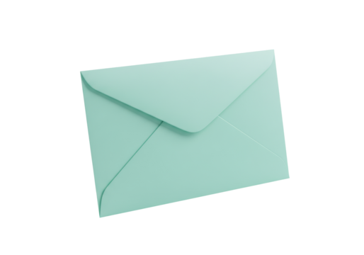 Mint green envelope isolated on transparent background, blank stationery for invitations and greetings