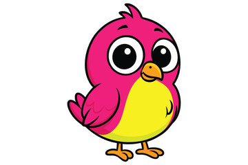 Playful pink and yellow cartoon bird vector with oversized eyes, ideal for kids’ stickers, fun prints, and animal clipart.