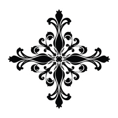 Black ornate floral scrollwork symmetrical design white
