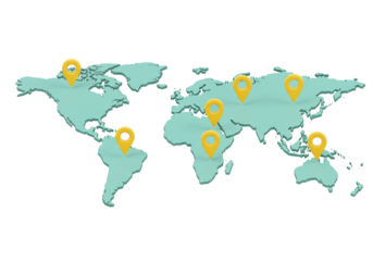 World map with location pins isolated PNG, global business network and international presence