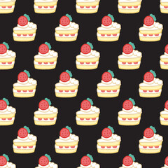Strawberry Shortcake Slices Bakery Cake Pattern. Perfect for dessert-themed designs, bakery packaging, cafe branding, etc. Ideal for sweet lovers, food illustrations, fun bakery vibe