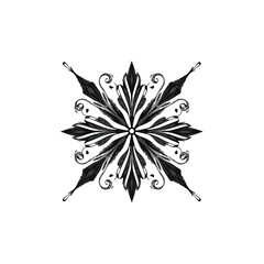 Black ink floral ornament with swirling tendrils white