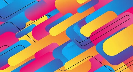 Dynamic Abstract Background with Rounded Rectangles and Lines in Blue Pink Yellow and Orange geometric