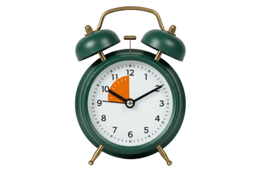 Green alarm clock isolated on transparent background, retro style timekeeping device PNG