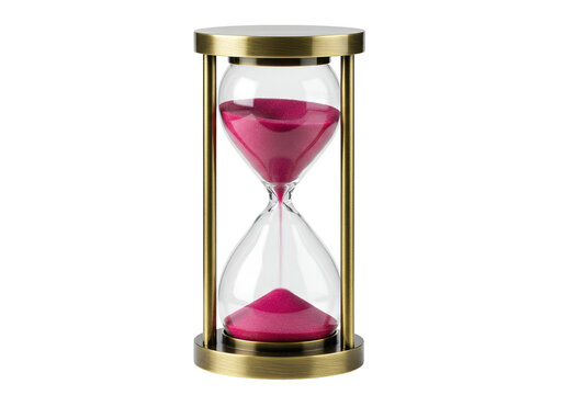 Hourglass with pink sand isolated on transparent background, time management concept