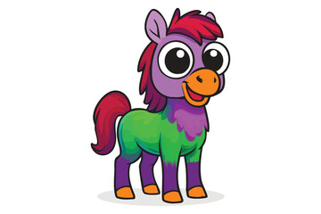 Colorful rainbow cartoon horse vector with a playful style and big eyes, perfect for kids’ projects, stickers, and fantasy illustrations.