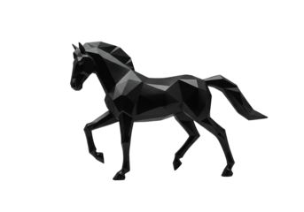 Geometric black horse isolated PNG, polygonal animal sculpture on transparent background