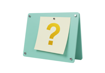 Question mark on a stand isolated PNG, yellow symbol on a light green board for education