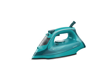Teal steam iron isolated on transparent background, household appliance for ironing clothes PNG