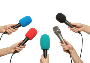 Hands holding microphones isolated on a transparent background