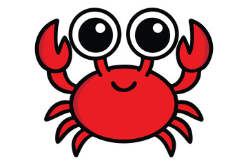 Funny red cartoon crab vector with giant round eyes, perfect for ocean designs, marine clipart, summer themes, and kids’ art.