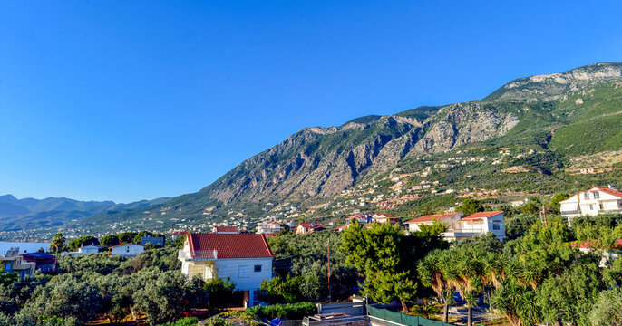 Blick von Mikri Mantineia in Richtung Kalamata, Griechenland