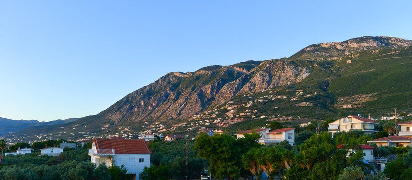 Blick von Mikri Mantineia in Richtung Kalamata, Griechenland
