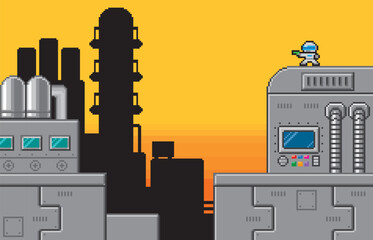 ゲーム風ドット絵　メカニックタイトル画面