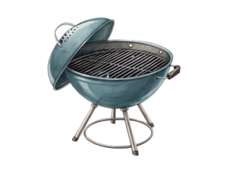 Green kettle grill with open lid isolated on transparent background