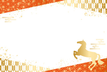 2026年　午年の年賀状　和柄フレーム	