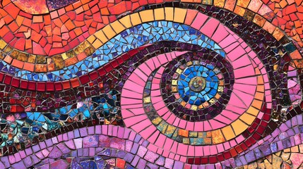 Colorful mosaic tile texture with spiral design and vibrant colors art