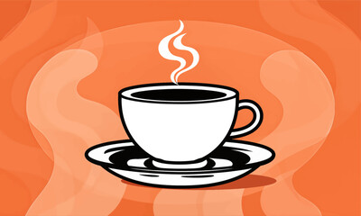 Obraz premium Steaming Coffee Cup on Warm Orange Background