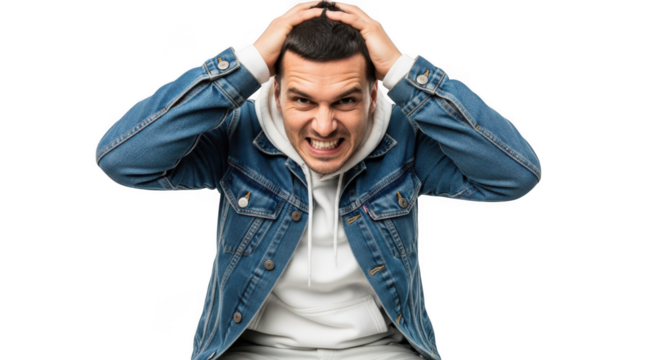 Man stressed isolated on transparent background