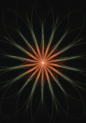 Fototapeta premium Radiant starburst pattern with orange center and flowing lines against a dark background design style