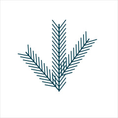 Minimal Fir Branch Icon, Downward Arrow. Evergreen Spruce Twig Monoline Symbol