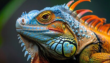 Fototapeta premium Close-up of a vibrant iguana with textured scales and striking color