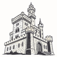 Fototapeta premium Medieval stone castle with towers and arched windows 1