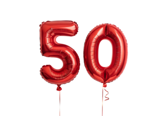 Red number 50 balloons isolated on transparent background