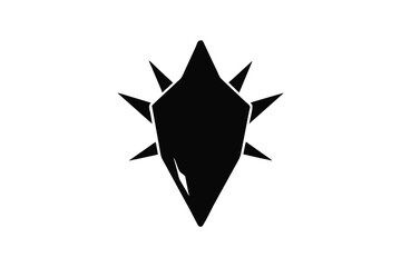 A striking black silhouette of a sharp geometric crystal with radiating points against a stark white background symbolizing power and energy silhouette