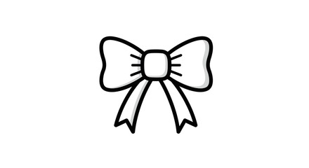 Stylized White Bow with Black Outline and Tails Illustration.