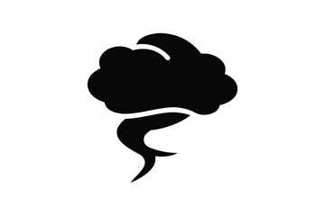Abstract black silhouette of a stylized brain with a swirling plume emanating from its base representing thought or ideas silhouette