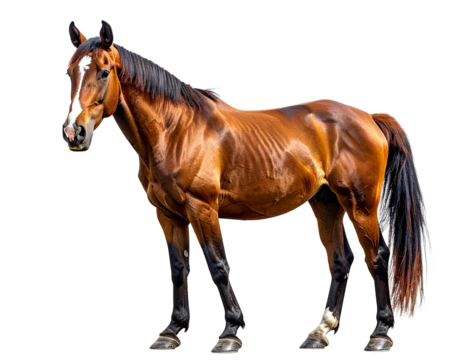 Majestic Bay Horse with Black Mane and Tail - Equestrian Stock Photo for Breeding, Racing, or Farm Use