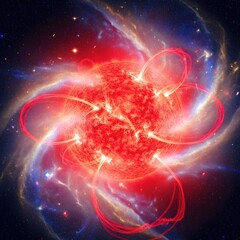 Obraz premium Close-up of a red star with surrounding cosmic dust