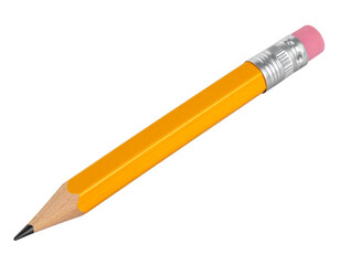 Classic Yellow Wooden Pencil with Pink Eraser and Sharpened Graphite Tip, Front View, isolated PNG