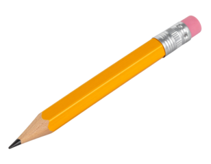 Classic Yellow Wooden Pencil with Pink Eraser and Sharpened Graphite Tip, Front View, isolated PNG